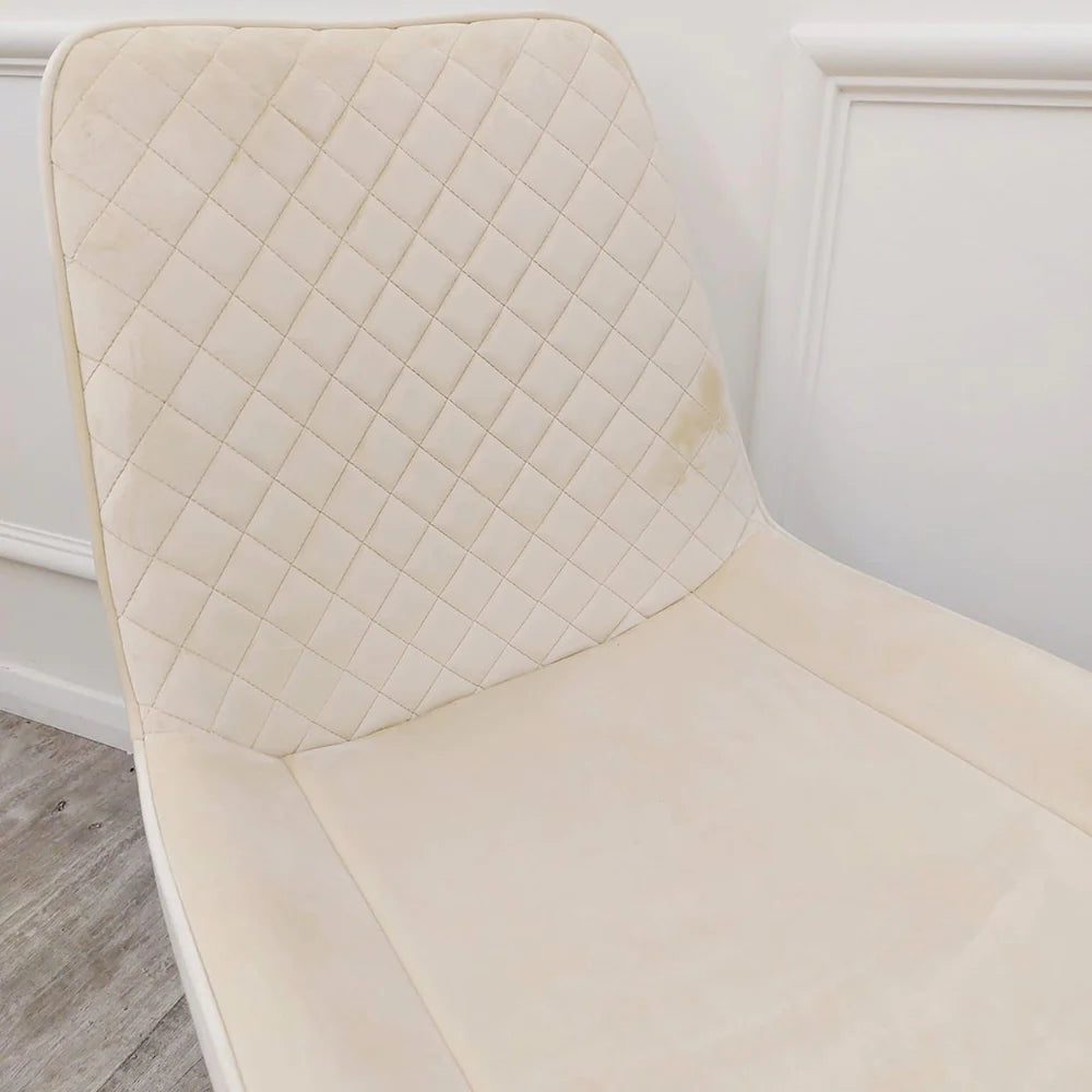 Orion Gold 180cm Dining Table with Polar White Ceramic Marble Top + Luna Plush Velvet Dining Chairs