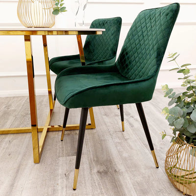 Orion Gold 180cm Dining Table with Polar White Ceramic Marble Top + Luna Plush Velvet Dining Chairs