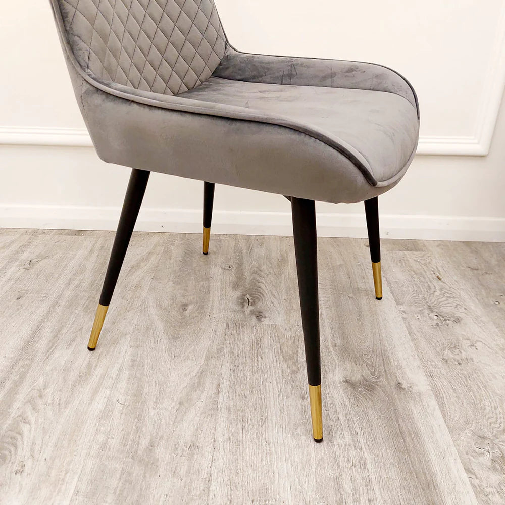 Orion Gold 180cm Dining Table with Polar White Ceramic Marble Top + Luna Plush Velvet Dining Chairs