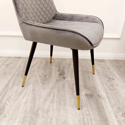 Orion Gold 180cm Dining Table with Polar White Ceramic Marble Top + Luna Plush Velvet Dining Chairs