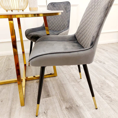 Orion Gold 180cm Dining Table with Polar White Ceramic Marble Top + Luna Plush Velvet Dining Chairs