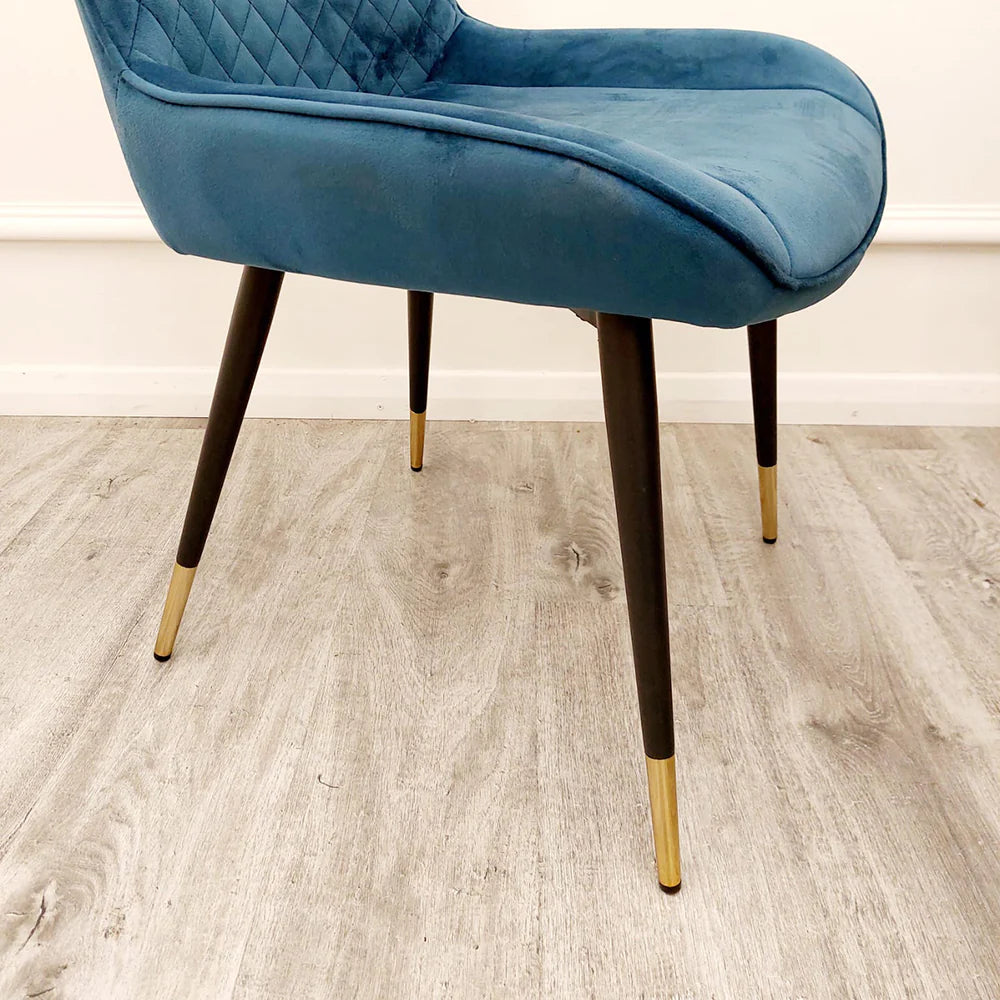Orion Gold 180cm Dining Table with Polar White Ceramic Marble Top + Luna Plush Velvet Dining Chairs