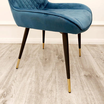 Orion Gold 180cm Dining Table with Polar White Ceramic Marble Top + Luna Plush Velvet Dining Chairs