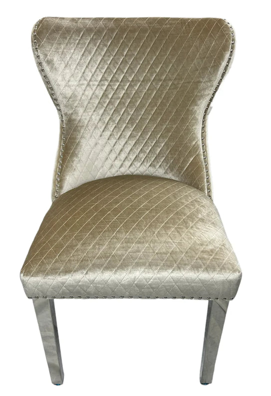 Louis 200cm Cream Marble Dining Table + Valente Lion Knocker Dining Chairs-Esme Furnishings