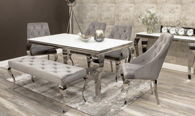 Louis Silver Velvet 130cm Bench Only-Esme Furnishings
