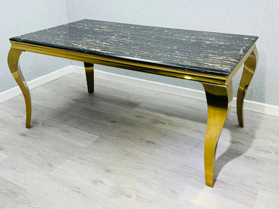 Louis Gold & Black Marble Dining Table In 5 Sizes