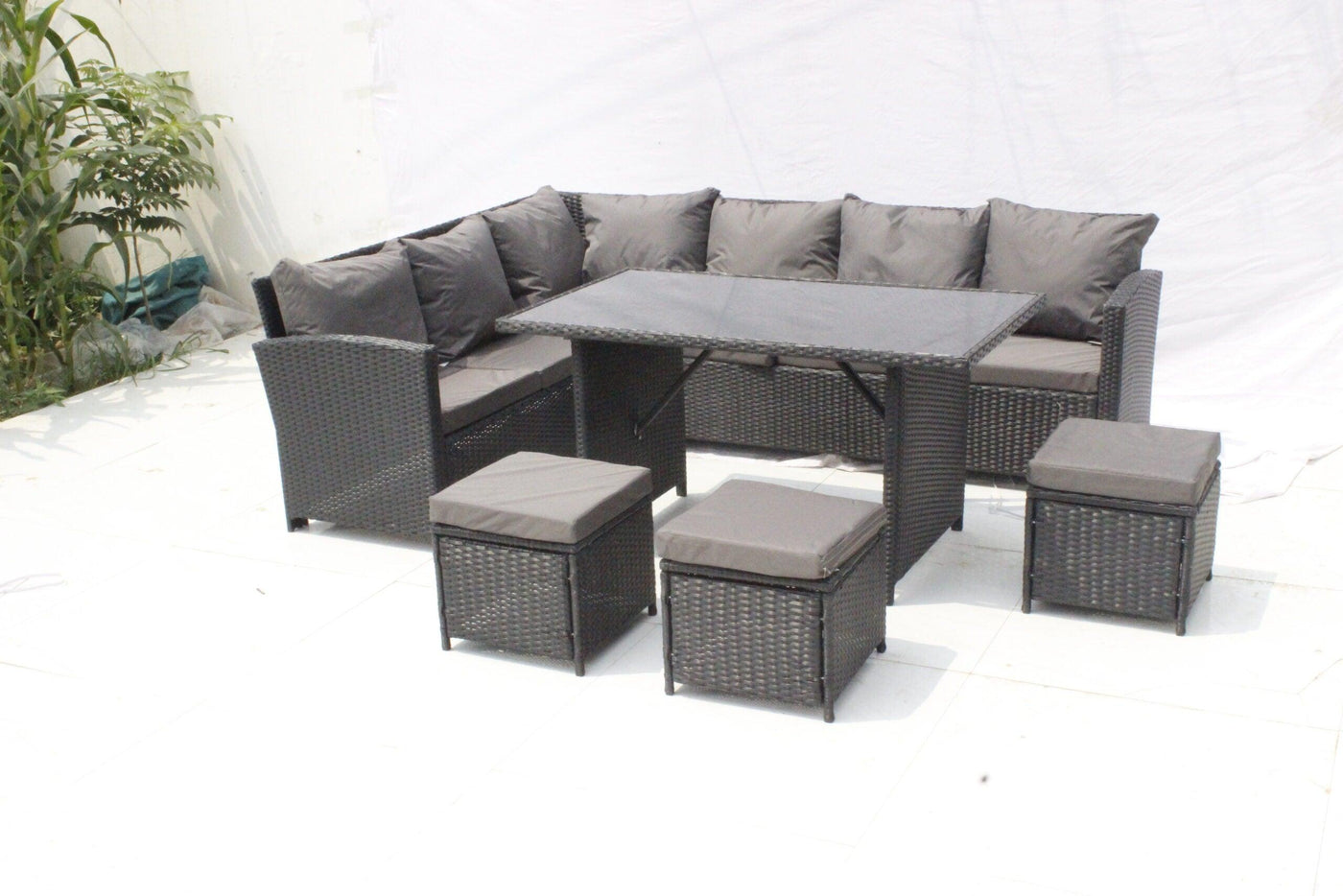 Rattan Premium Luxury Corner Sofa and Stool Dining Set-Esme Furnishings