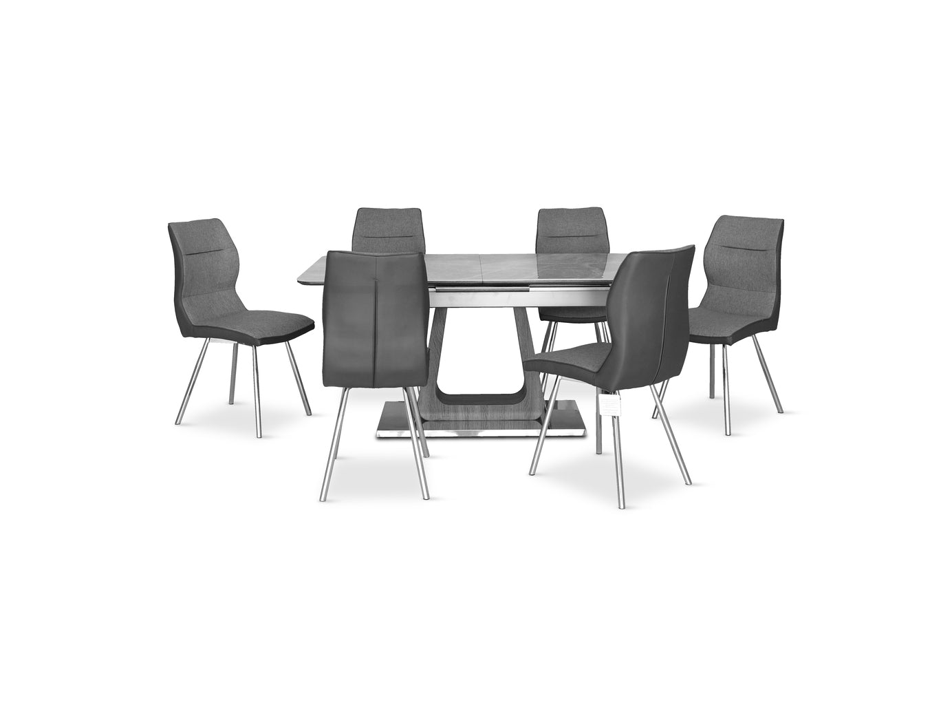 Zermatt 160-200cm Extending Ceramic Grey Marble Dining Table + 6 Fabric Dining Chairs-Esme Furnishings