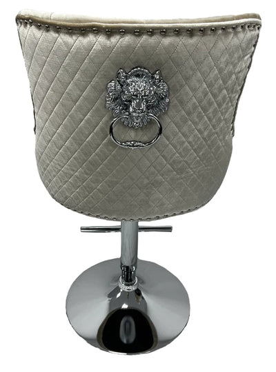 Paris Champagne Mink Shiny Velvet Bar Stool With Lion Knocker-Esme Furnishings