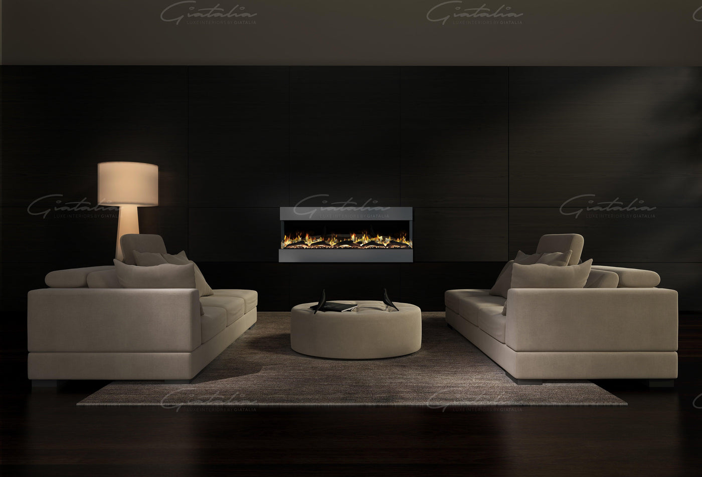 Mirage Panoramic Electric Media Wall HD LED Mantel Inset Fire Grey - 60"-Esme Furnishings