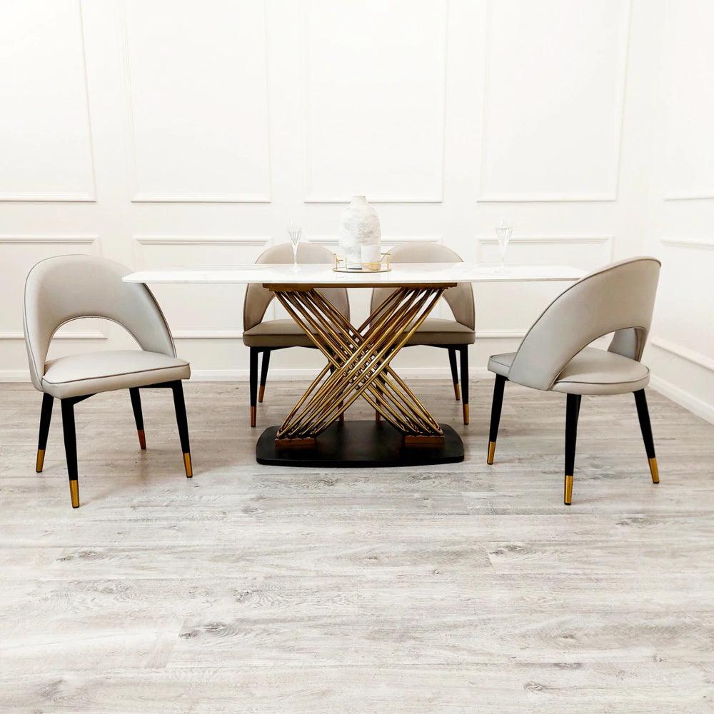 Orion Gold 180cm Dining Table with Polar White Sintered Stone Top-Esme Furnishings