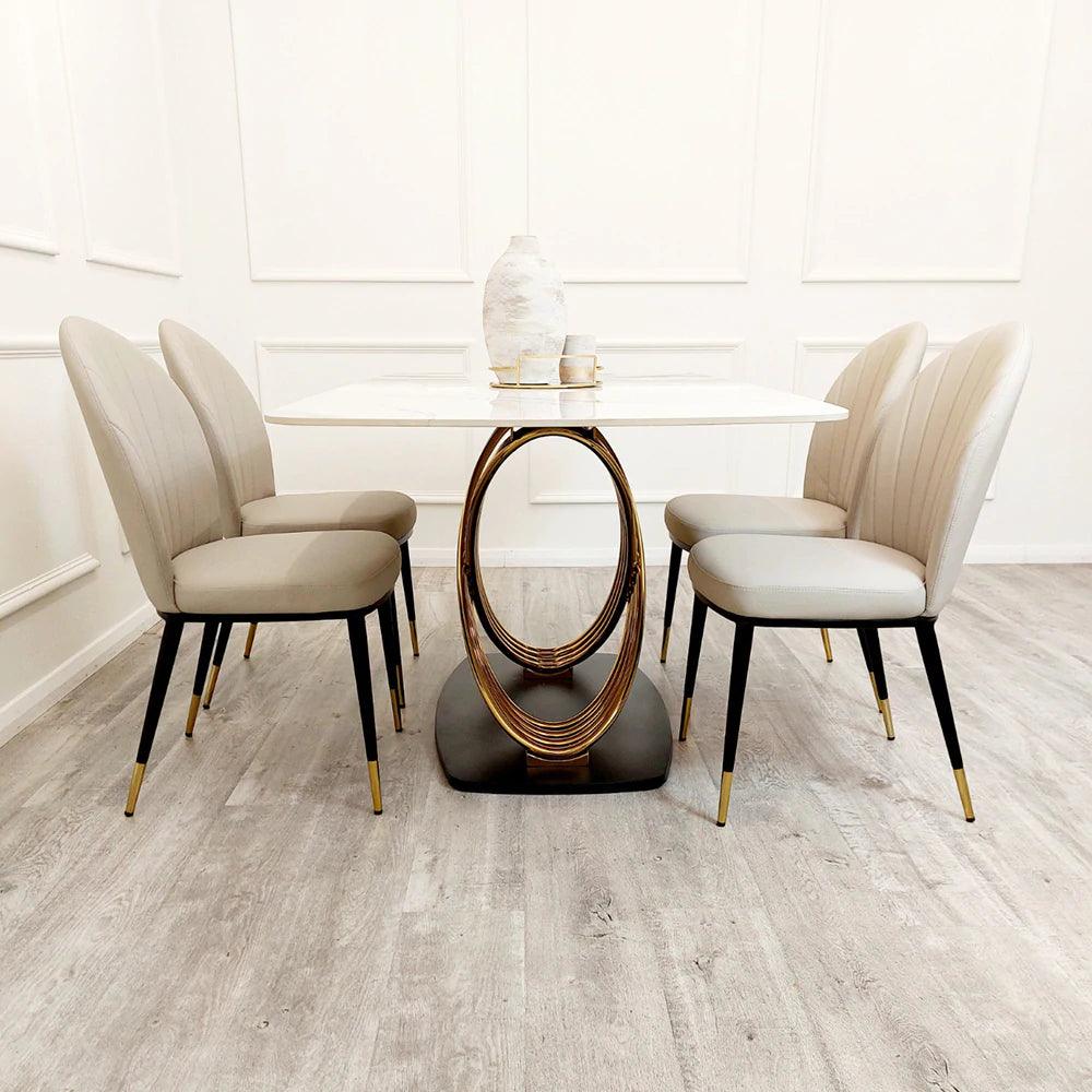 Orion Gold 180cm Dining Table with Polar White Sintered Stone Top-Esme Furnishings