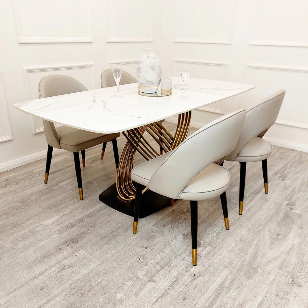 Orion Gold 180cm Dining Table with Polar White Sintered Stone Top-Esme Furnishings
