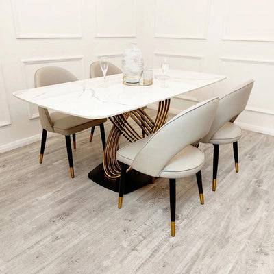 Orion Gold 180cm Dining Table with Polar White Sintered Stone Top-Esme Furnishings