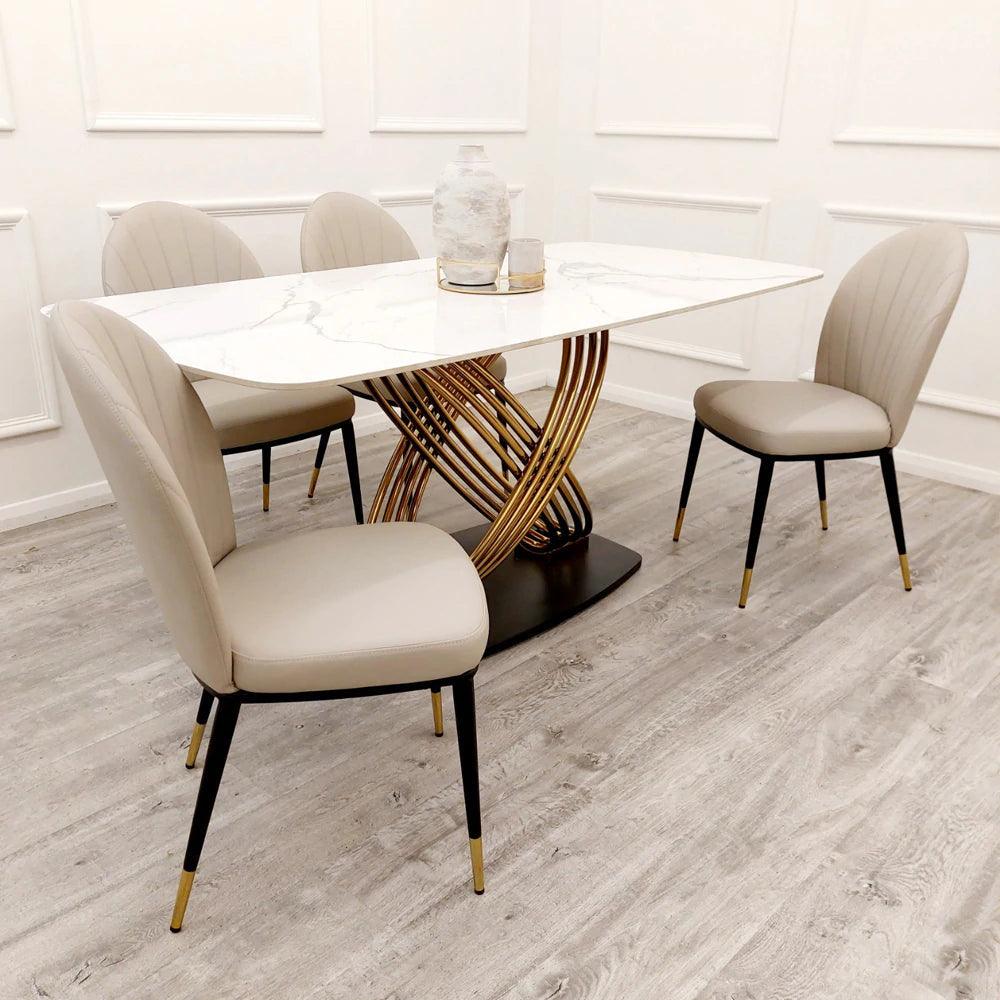 Orion Gold 180cm Dining Table with Polar White Sintered Stone Top-Esme Furnishings
