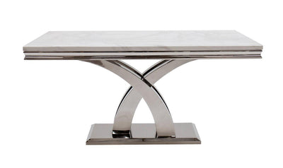 Ottavia 180cm Grey Marble Dining Table + Grey Lion Knocker Faux Leather Chairs-Esme Furnishings