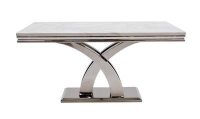 Ottavia 180cm White Marble Dining Table + Grey Lion Knocker Faux Leather Chairs-Esme Furnishings