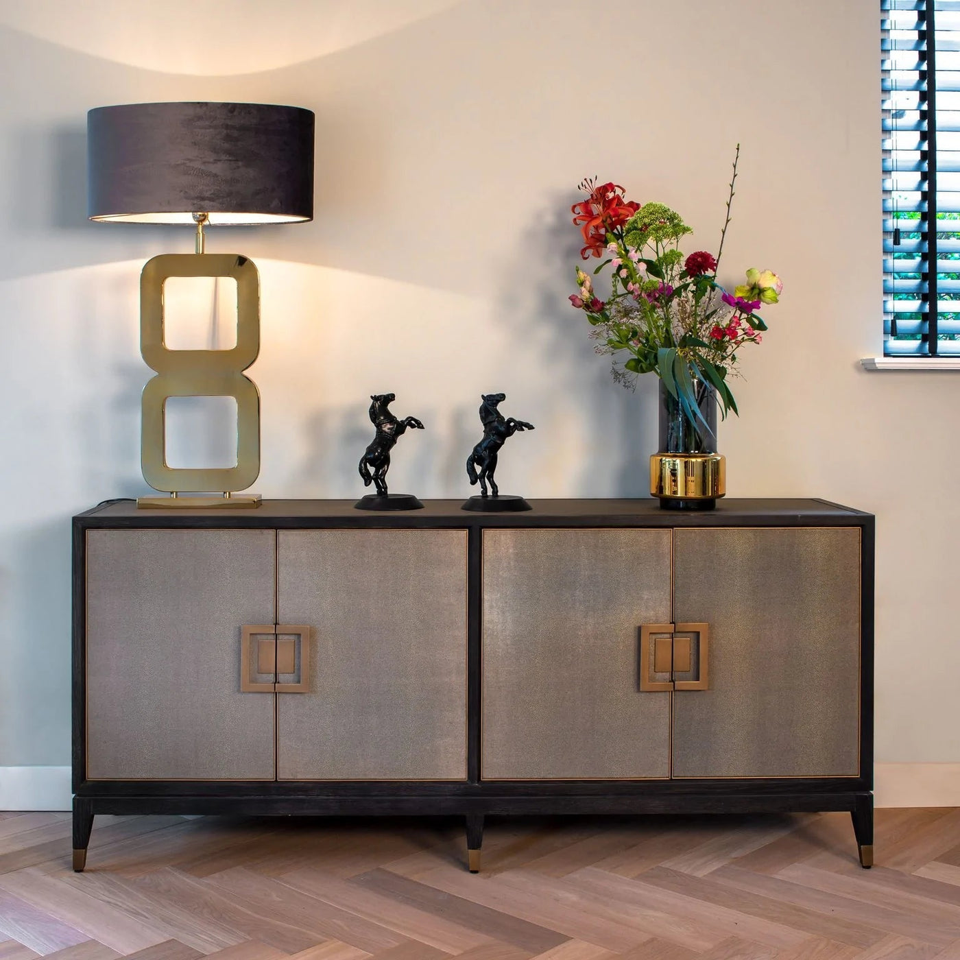 Bloomingville Shagreen Faux Leather 4 Door Sideboard-Belmont Interiors