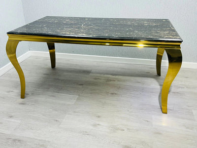 Louis Gold & Black Marble Dining Table In 5 Sizes