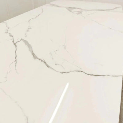 Orion Gold 180cm Dining Table with Polar White Sintered Stone Top + Etta Beige PU Leather Dining Chairs-Esme Furnishings