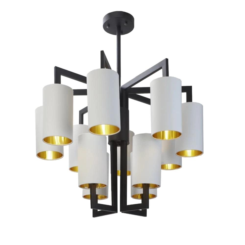 RV Astley Matt Black 8+4 Chandelier Opal Shades-Esme Furnishings