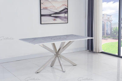 Riviera 160cm White Marble & Stainless Steel Dining Table-Esme Furnishings