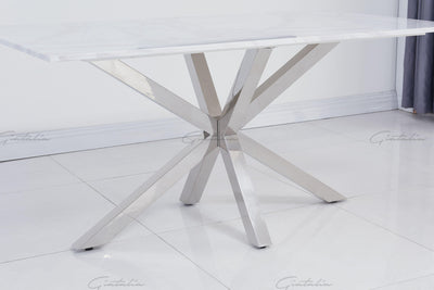 Riviera 160cm White Marble & Stainless Steel Dining Table-Esme Furnishings