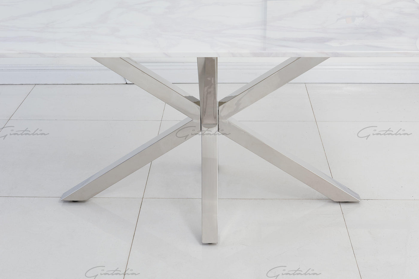 Riviera 160cm White Marble & Stainless Steel Dining Table-Esme Furnishings
