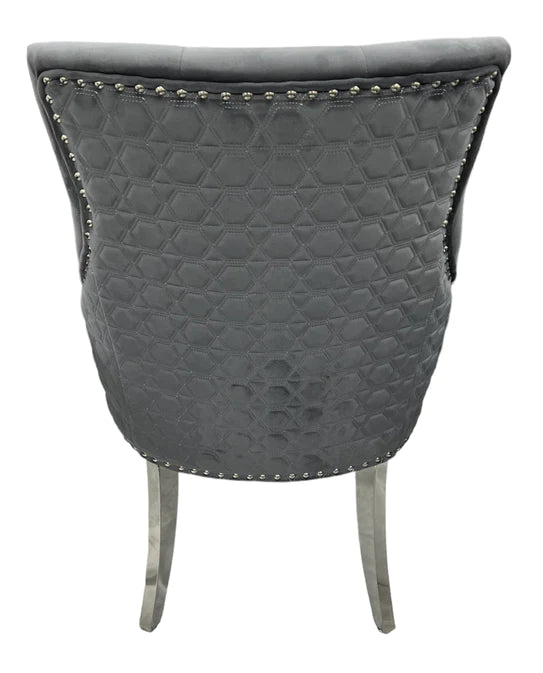Roma Dark Grey Plush Velvet Dining Chair-Esme Furnishings