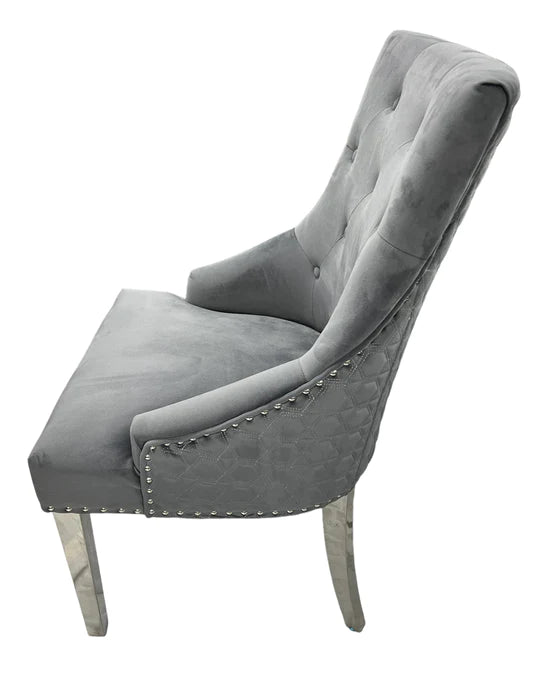 Roma Dark Grey Plush Velvet Dining Chair-Esme Furnishings