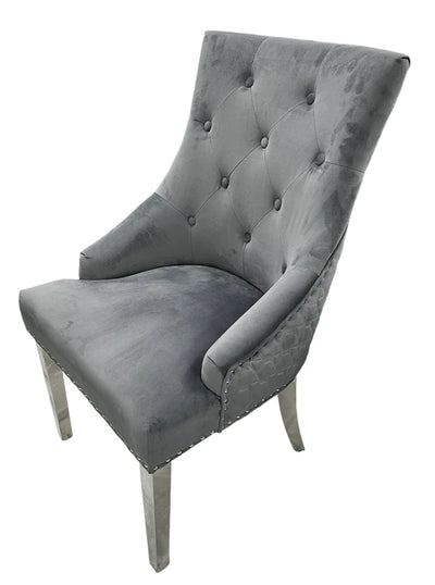 Roma Dark Grey Plush Velvet Dining Chair-Esme Furnishings