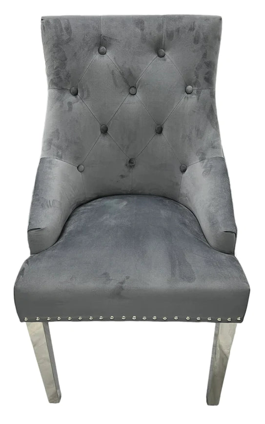 Roma Dark Grey Plush Velvet Dining Chair-Esme Furnishings