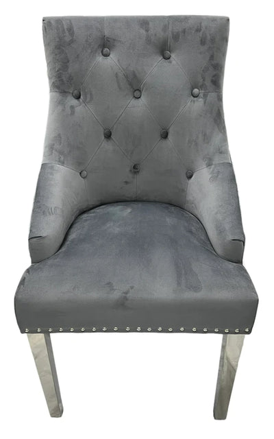 Roma Dark Grey Plush Velvet Dining Chair-Esme Furnishings