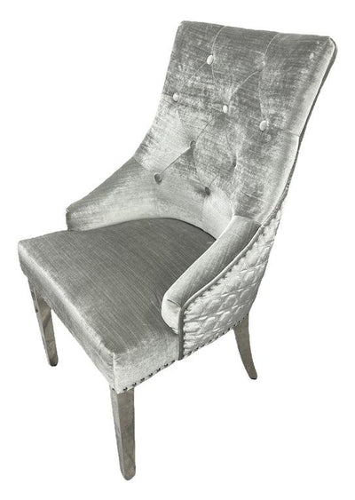 Arial Marble & Chrome Dining Table + Lion Knocker Velvet Chairs-Esme Furnishings