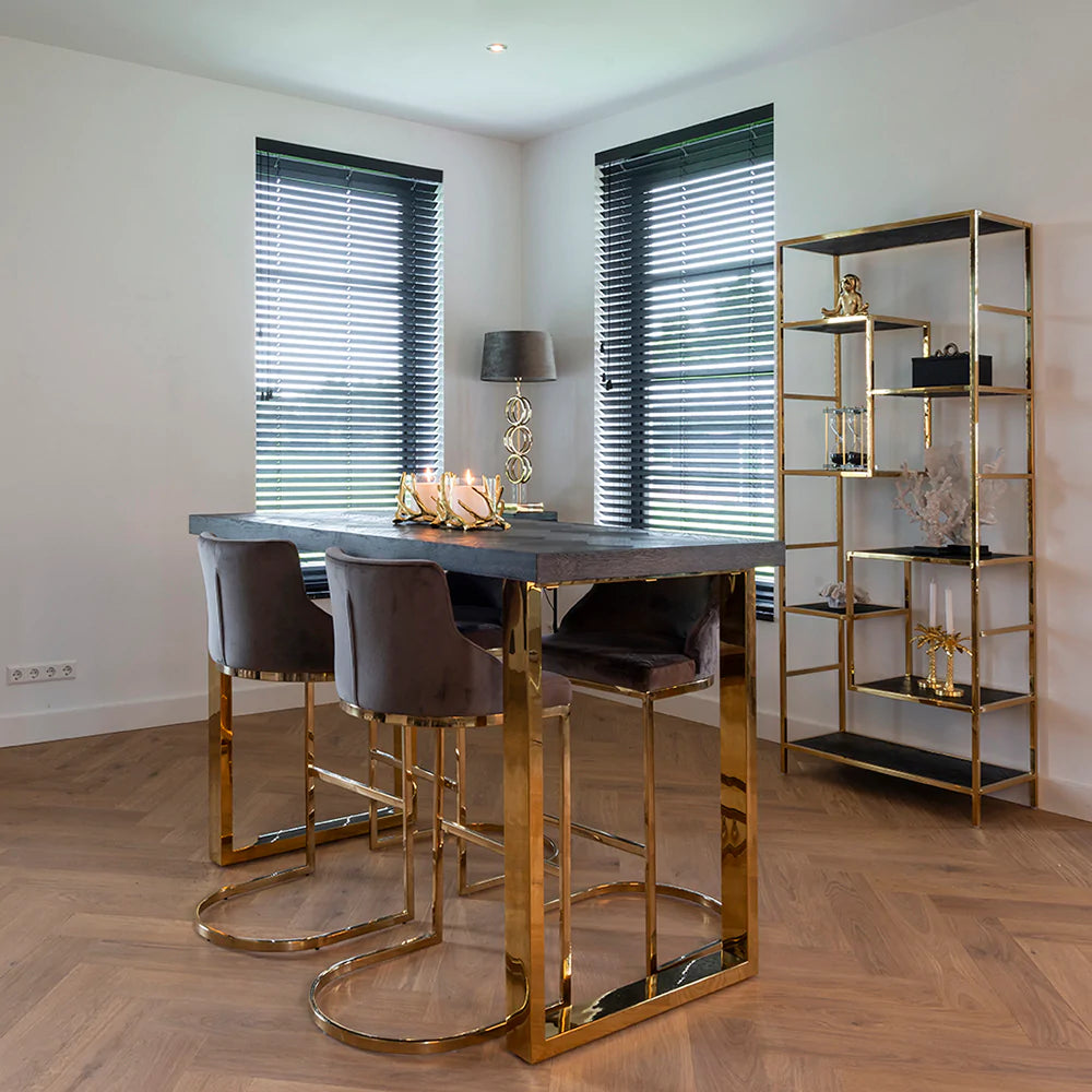 Richmond Bolton Velvet Gold & Stone Bar Stool-Belmont Interiors