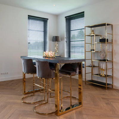 Richmond Bolton Velvet Gold & Stone Bar Stool-Belmont Interiors