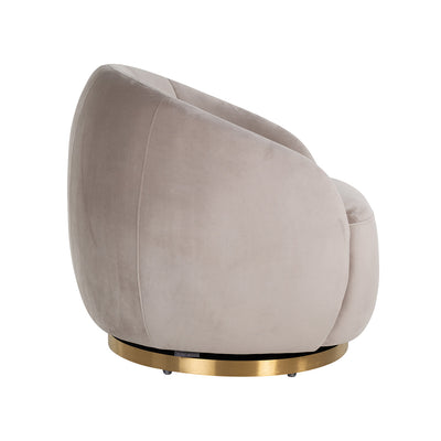Richmond Swivel Easy Chair In Jago Khaki Velvet And Brushed Gold-Belmont Interiors