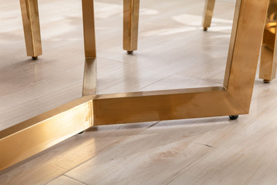 Sorrento 180cm Gold Dining Table with White Ceramic Marble Top + Cream/Gold  Ring Knocker Velvet Chairs