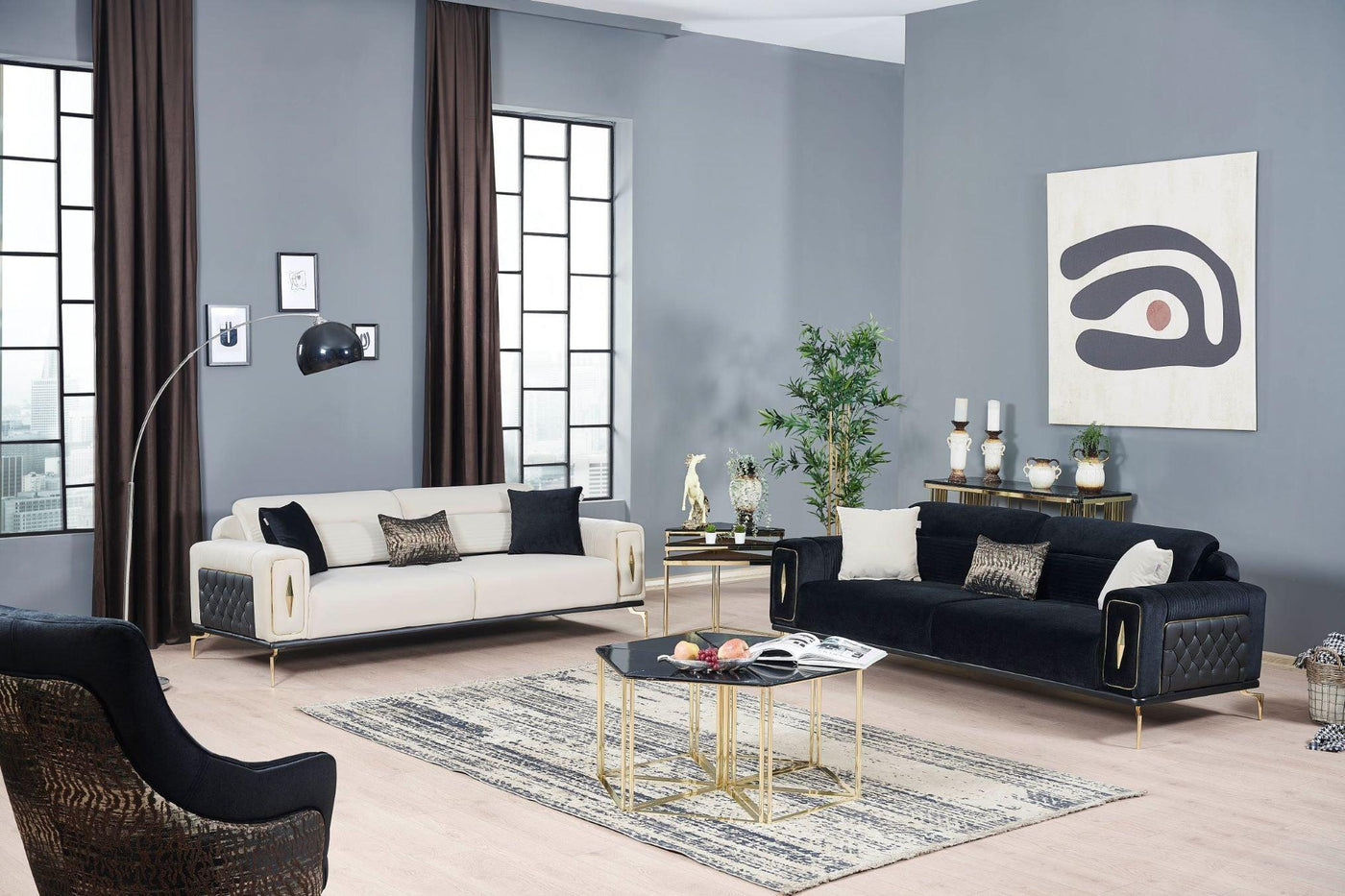 Tigo 3+2 Plush Fabric Sofa Set In 4 Colours-Esme Furnishings
