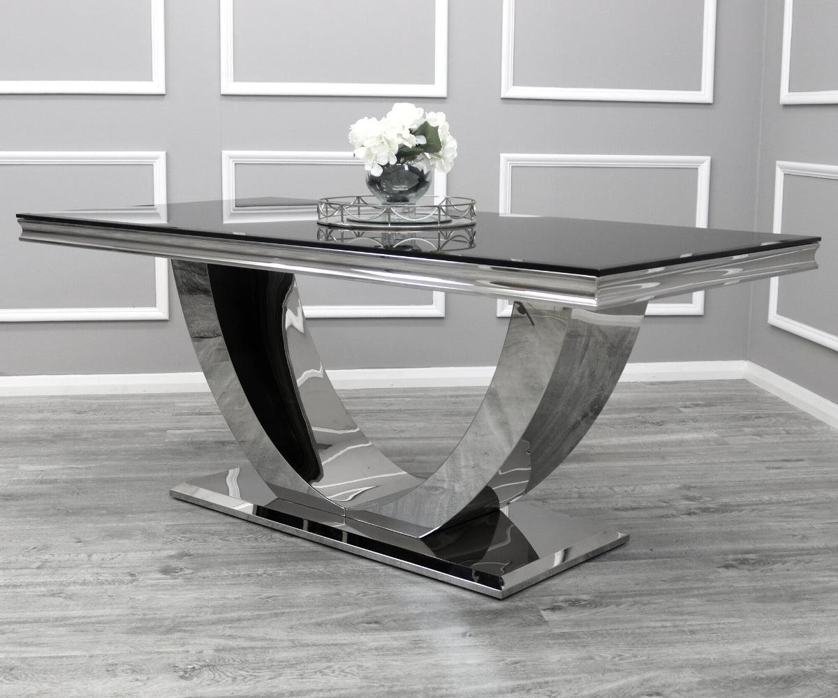 Arial 200CM Glass & Chrome Dining Table - 3 Colours-Esme Furnishings