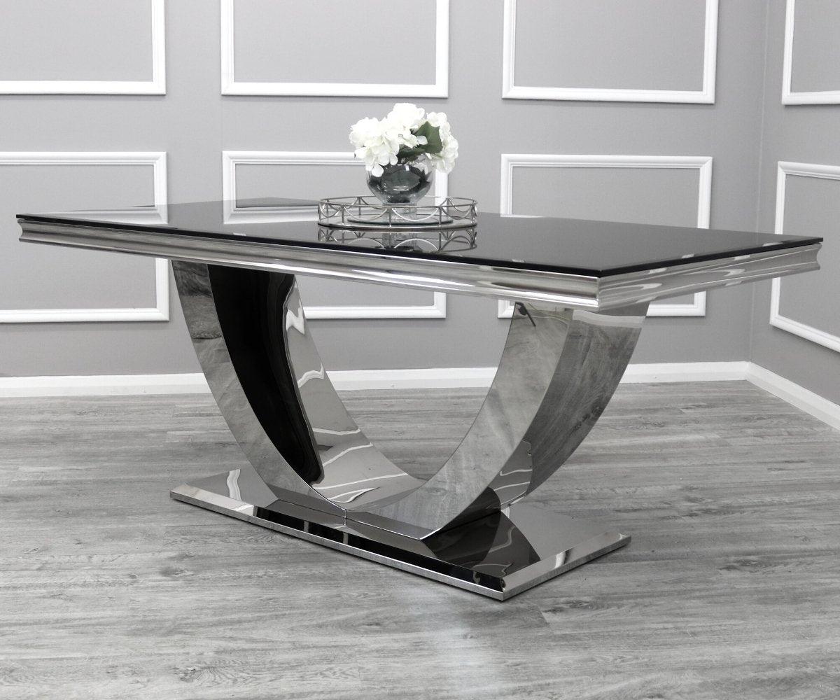 Arial 180CM Glass & Chrome Dining Table - 3 Colours-Esme Furnishings