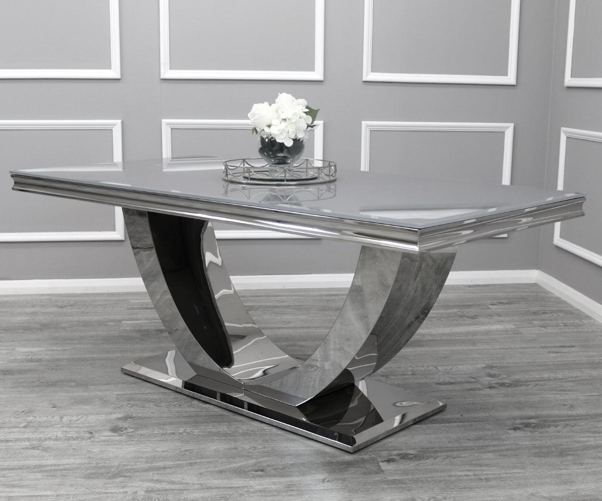 Arial 200CM Glass & Chrome Dining Table - 3 Colours-Esme Furnishings