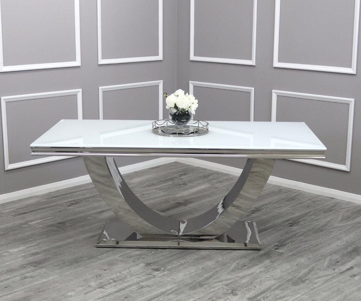 Arial 180CM Glass & Chrome Dining Table - 3 Colours-Esme Furnishings