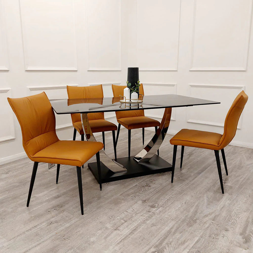 Venus 160cm Chrome Dining Table with Black Sintered Stone Top-Esme Furnishings
