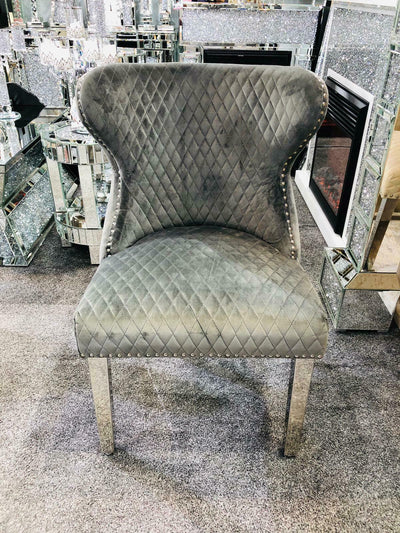 Arianna 200cm White Marble Dining Table + Dark Grey Button Lion Knocker Velvet Chairs-Esme Furnishings