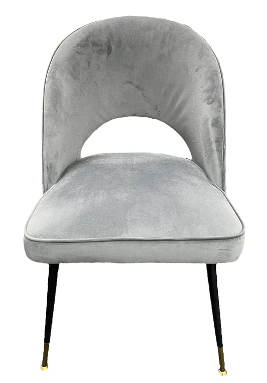 Astra Grey Plush Velvet Fabric Dining Chair
