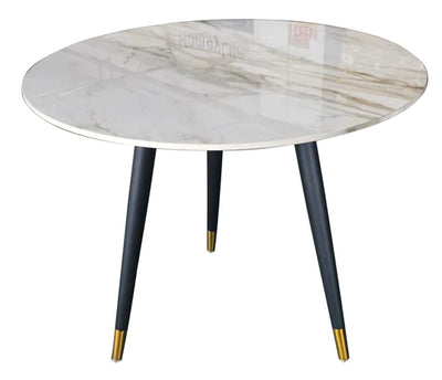 Venus 90cm Round Black Dining Table with Gold Ceramic Stone Top-Esme Furnishings