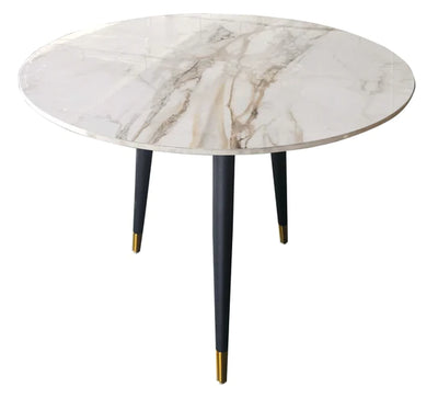 Venus 90cm Round Black Dining Table with Gold Ceramic Stone Top-Esme Furnishings