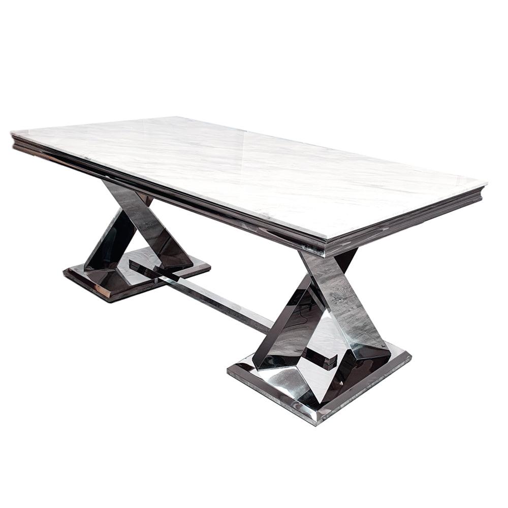 Xavia 180cm Marble Dining Table + Lion Knocker Plush Velvet Dining Chairs - Special Promo Price-Esme Furnishings