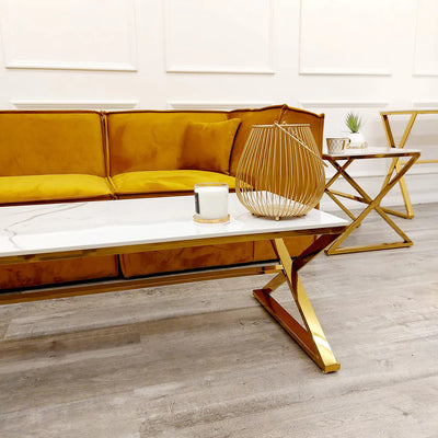Zion Gold Coffee Table with Polar White Sintered Top-Esme Furnishings